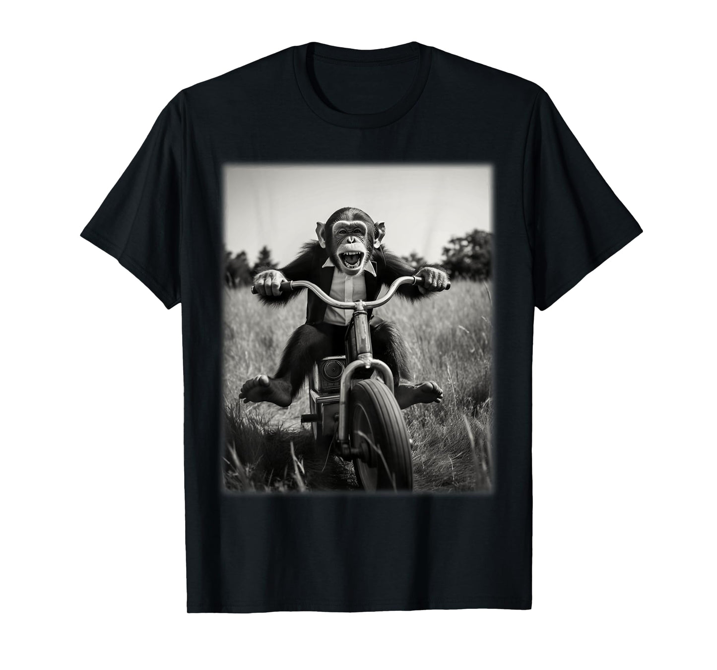 Funny Cute Monkey Chimp Riding Vintage Bicycle Men Woman T-Shirt