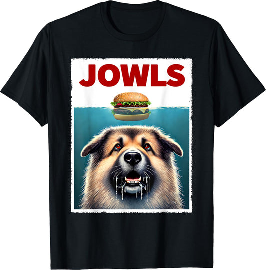 Funny Caucasian Shepherd Dog and Hamburger Parody Jowls T-Shirt