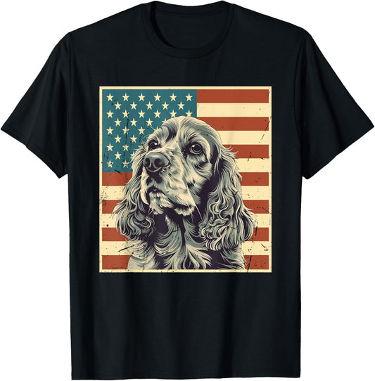 Cocker Spaniel Vintage American Flag Dog Lover 4th of July T-Shirt