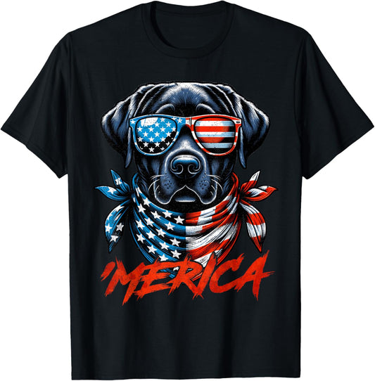Labrador Retriever 4th of July Merica USA Flag Dog Lover T-Shirt