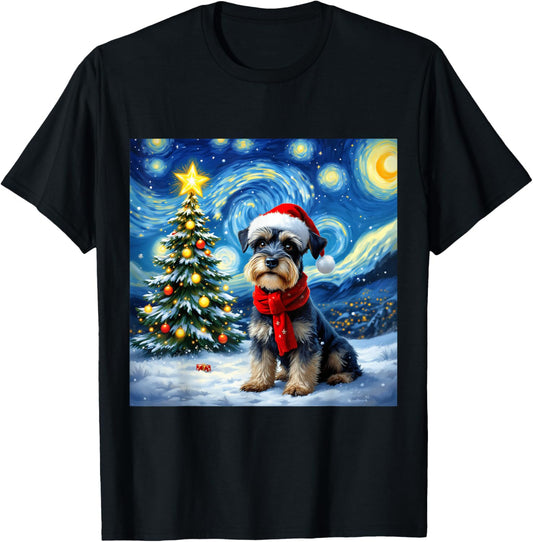 Miniature Schnauzer Starry Night Christmas Van Gogh Dog T-Shirt