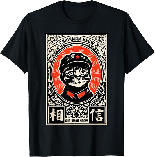 Meow Tse Tung Chinese Mao Zedong Chairman Kitten Meme Cat T-Shirt