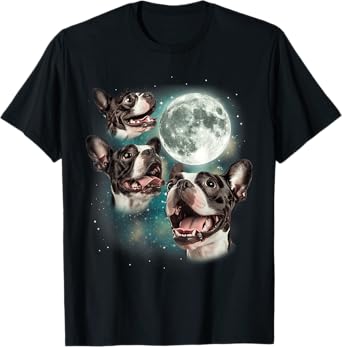 Three Boston Terrier Moon | 3 Cute Terriers Canine Pet Lover T-Shirt