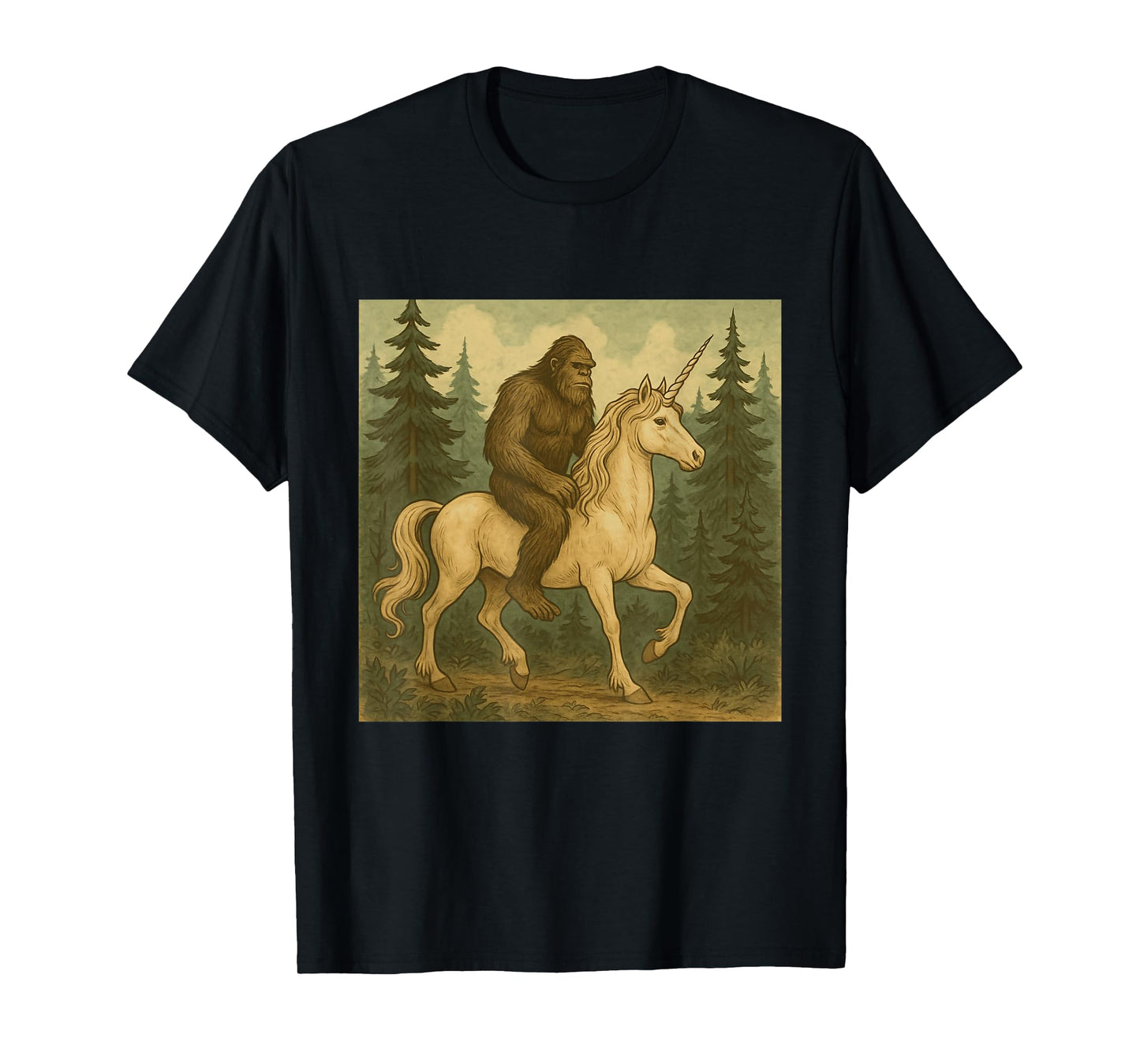 Bigfoot Riding Unicorn Men Women Kids Fun T-Shirt