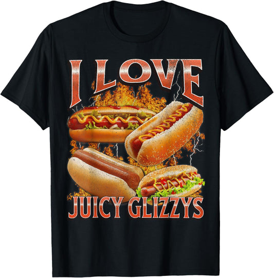 I Love Glizzys Funny Wiener Hot Dogs Meme Bootleg Graphic T-Shirt