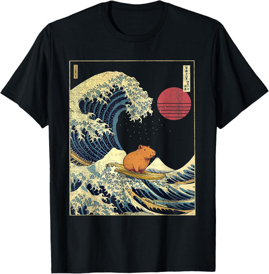 Capybara Japanese Kanagawa Wave Funny Surf Animal T-Shirt