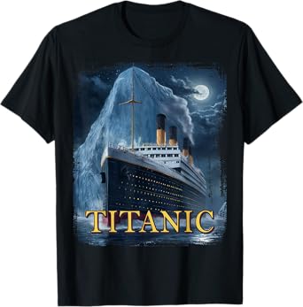 Titanic Cruise Ship Graphic Hit Iceberg April 15th 1912 T-Shirt, Small, Black