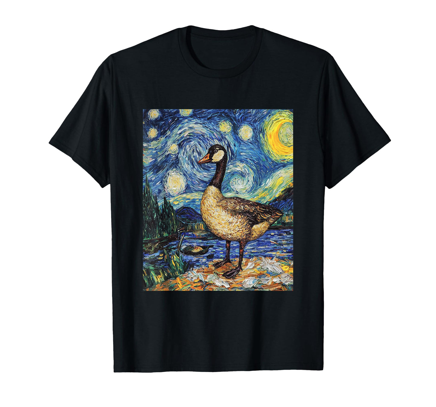 Funny Goose Duck - Van Gogh Style - Starry Night T-Shirt