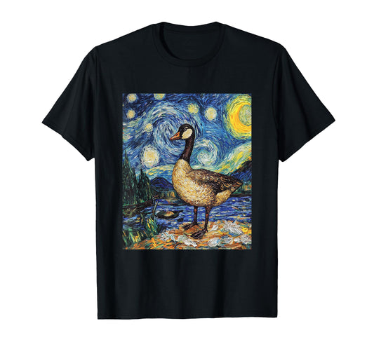 Funny Goose Duck - Van Gogh Style - Starry Night T-Shirt
