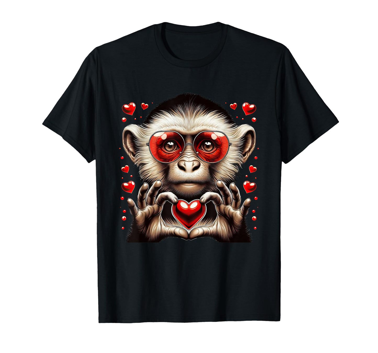 Heart Sign Hand Monkey Kids Mens Womens Monkey Valentine T-Shirt