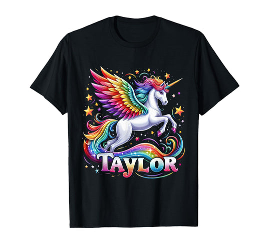 Girl Retro Taylor First Name Personalized Groovy 80's T-Shirt
