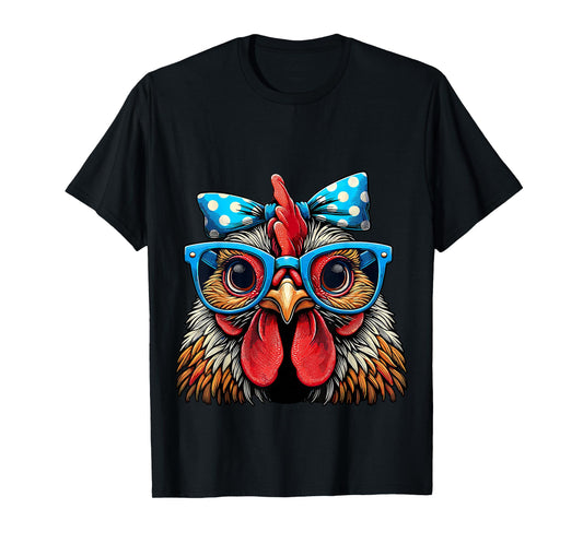 Chicken with Glasses and Bow Farm Girl T-Shirt