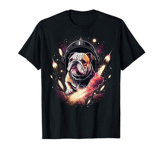 Outer Space Bulldog on Galaxy Astronaut Bulldog T-Shirt