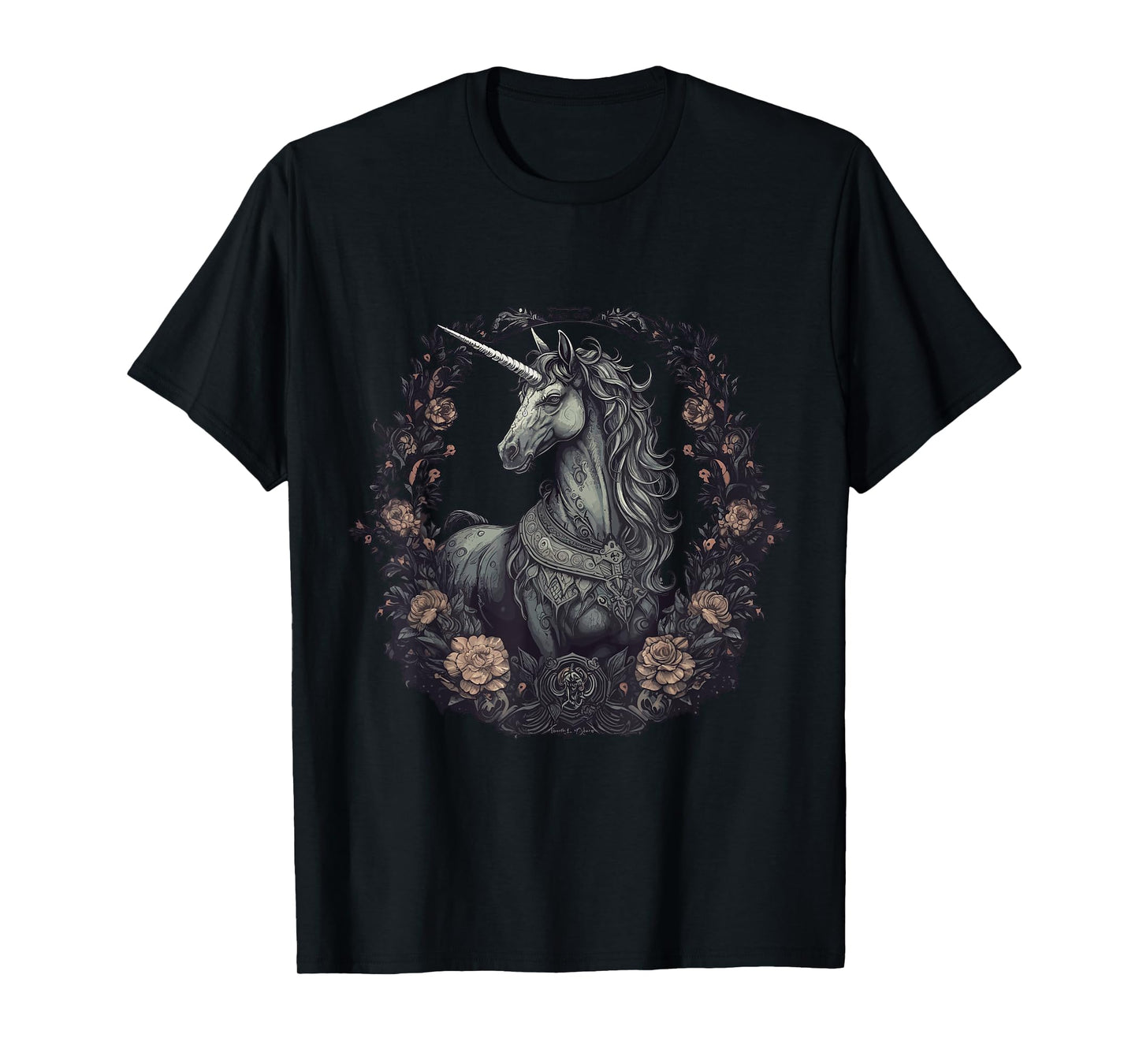 Unicorn Goth Unicorn Gothic Dark Flowers T-Shirt