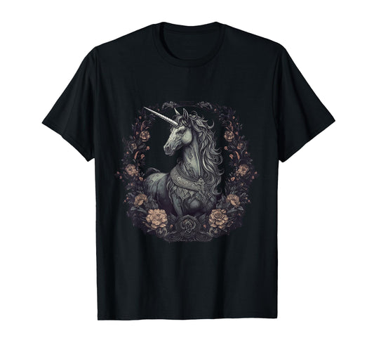 Unicorn Goth Unicorn Gothic Dark Flowers T-Shirt