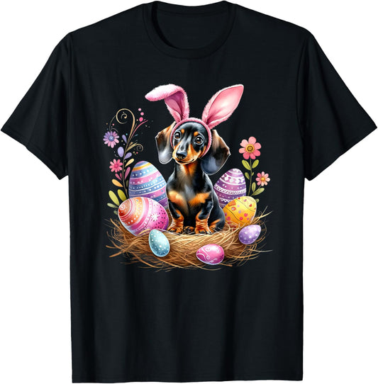 Dachshund Dog Bunny Ears Easter Day T-Shirt