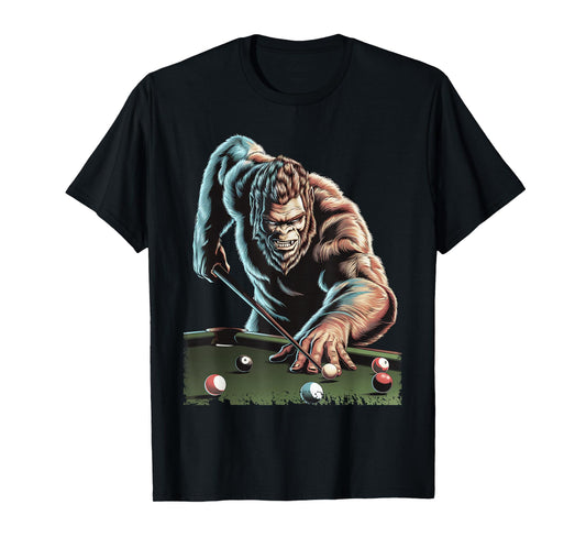 Funny Bigfoot Sasquatch Billiards Pool Player Men Boys T-Shirt