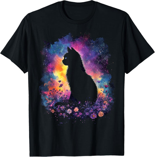 Cat Moon and Flowers Aesthetic Cottagecore inspired T-Shirt