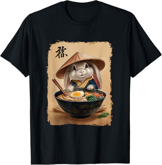 Bunny Men Woman Kawaii Eating Ramen Japanese Rabbit T-Shirt