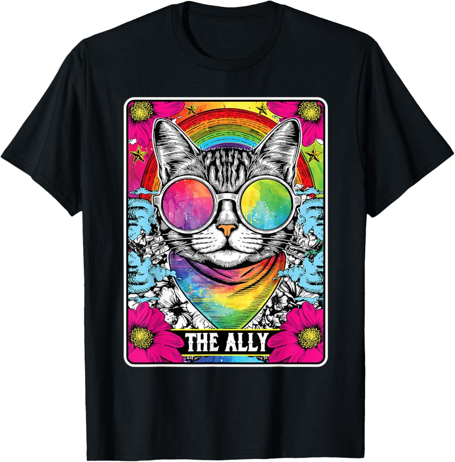 Ally Cat Tarot Card LGBT Gay Pride Month Rainbow Flag LGBTQ T-Shirt