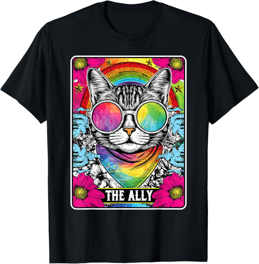 Ally Cat Tarot Card LGBT Gay Pride Month Rainbow Flag LGBTQ T-Shirt