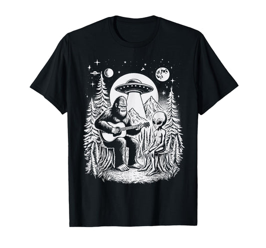 Bigfoot UFO Alien Around Campfire Nature Hiking Sasquatch T-Shirt