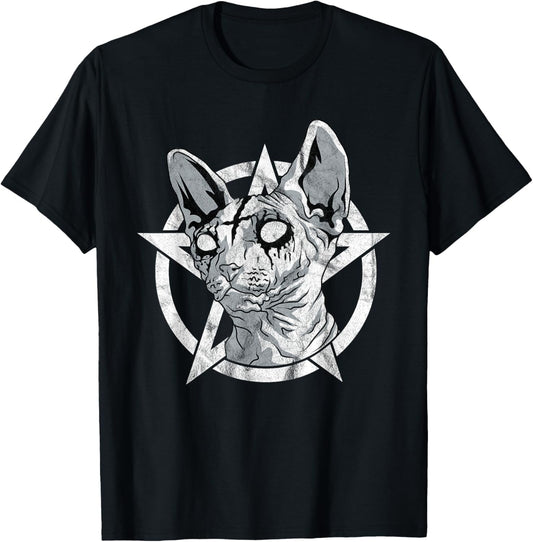 Black Metal Sphynx Cat Goth and Death Metal Sphinx Occult T-Shirt
