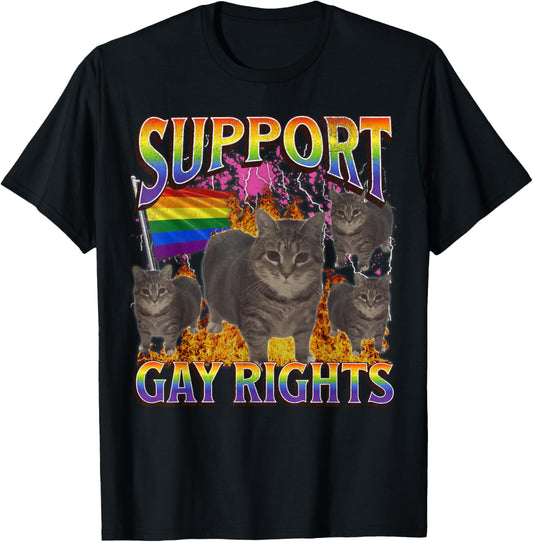 Support Gay Rights Funny Lgbtq Cat Meme Bootleg Graphic T-Shirt
