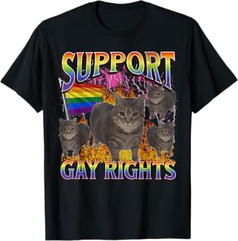 Support Gay Rights Funny Lgbtq Cat Meme Bootleg Graphic T-Shirt
