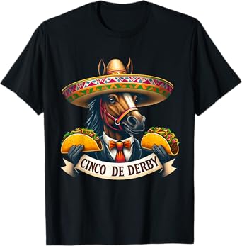 Funny Taco Horse Racing Vintage Cinco De Derby Horse T-Shirt