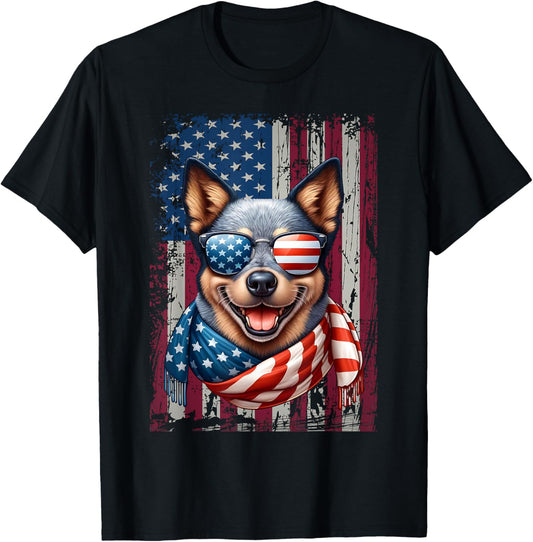 Australian Cattle Dog Lover US Flag 4th Of July Patriotic T-Shirt