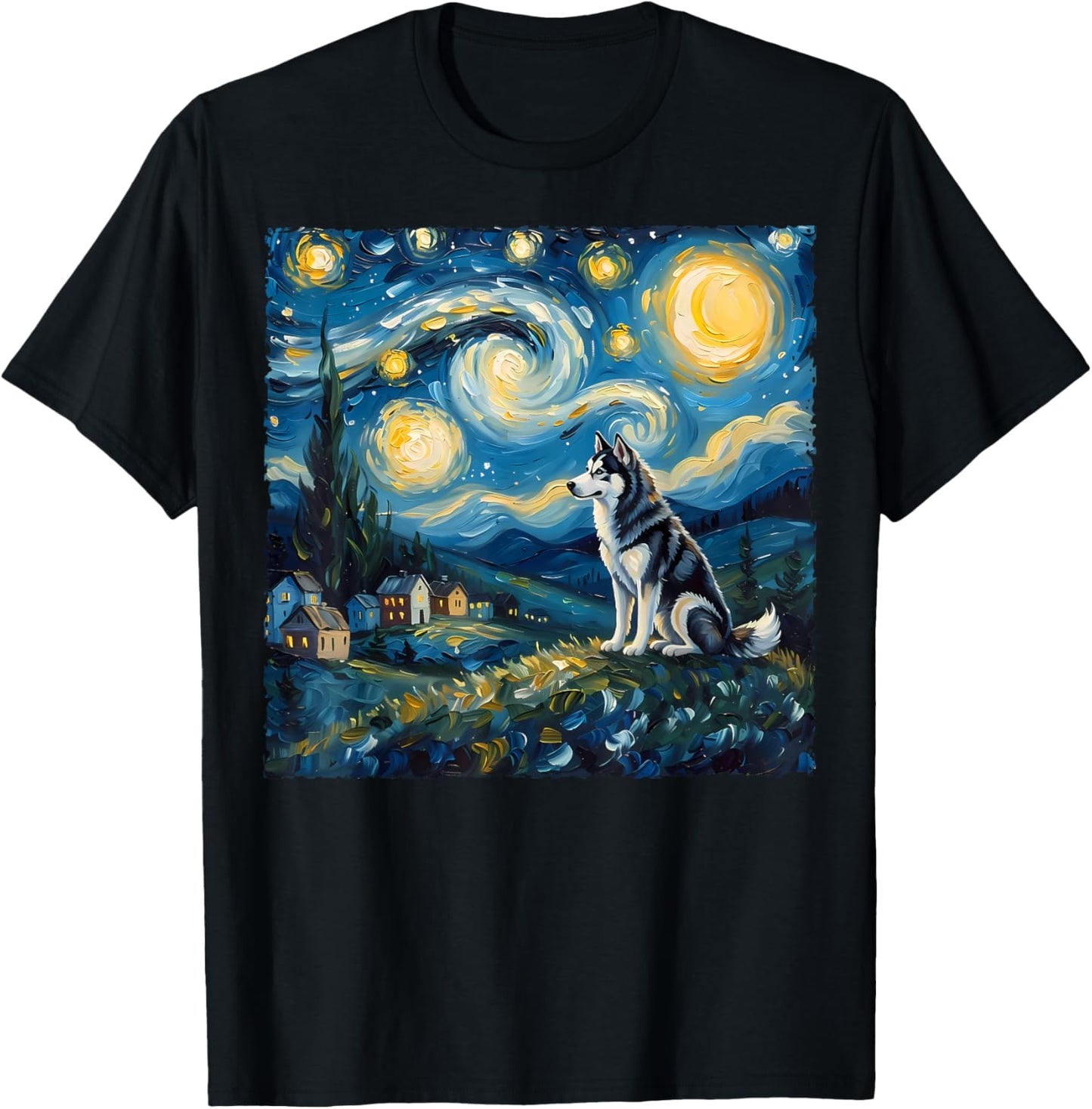 Siberian Husky Dog Lovers The Starry Night Van Gogh Style T-Shirt