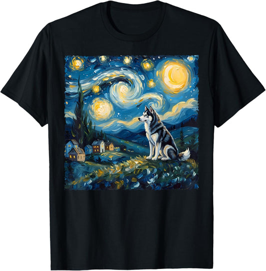 Siberian Husky Dog Lovers The Starry Night Van Gogh Style T-Shirt