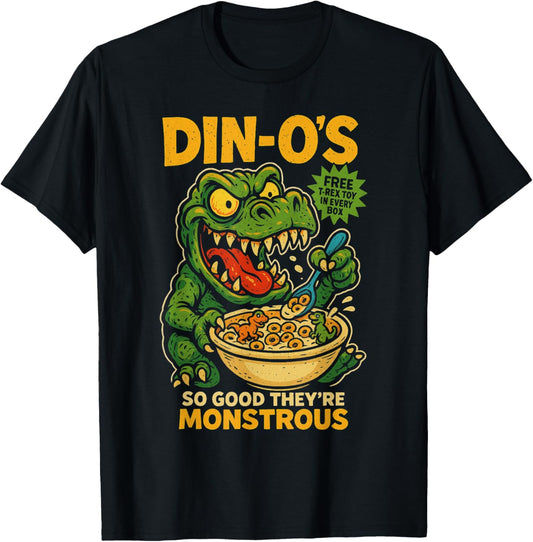 Din-O's T-Rex Cereal Monster Cartoon Parody Dinosaur Gift T-Shirt