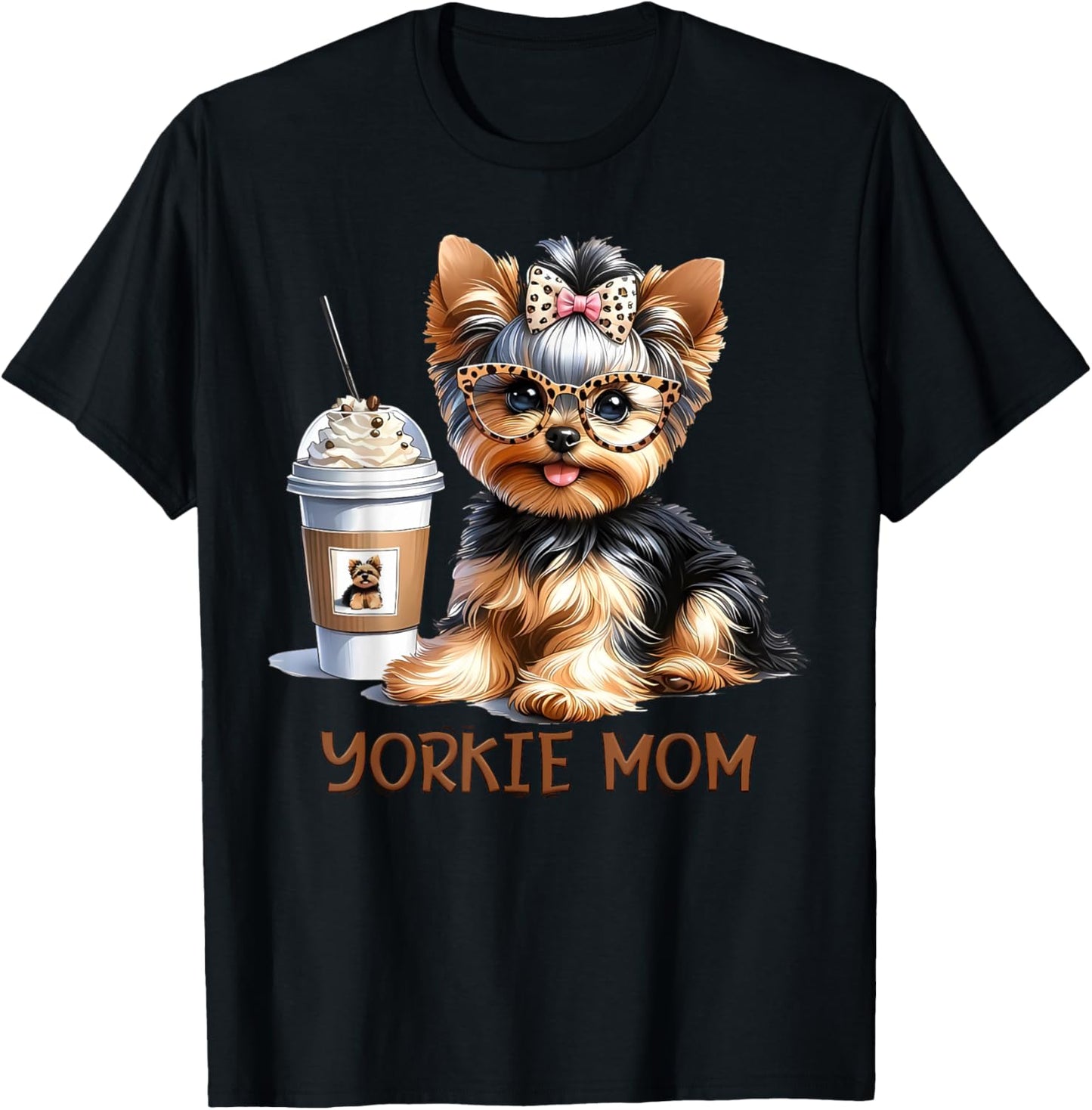 Cute Yorkie Mom Coffee Latte Iced Cream Yorkie Dog Mama T-Shirt