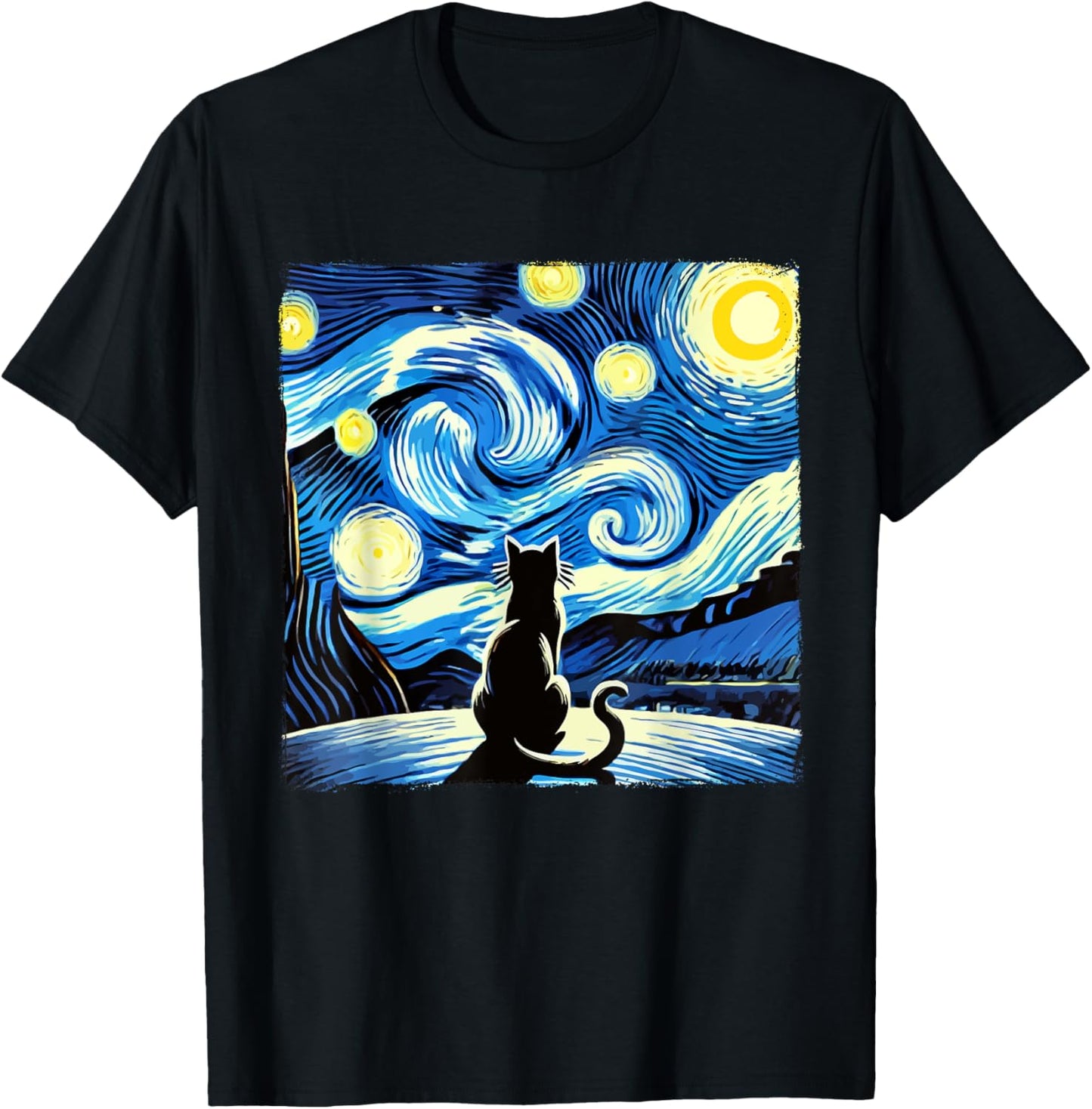 Van Gogh Starry Night Cat Shirt Funny Cat Lovers T-Shirt