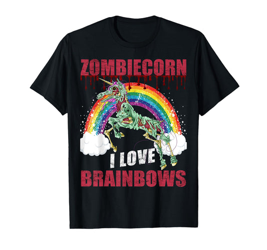 Zombie Unicorn I Love Brainbows Halloween Punk Gothic Goth T-Shirt