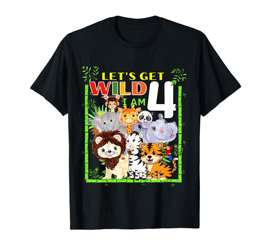 Kids 4 Year Old Zoo Birthday Safari Jungle Animals 4th Birthday T-Shirt