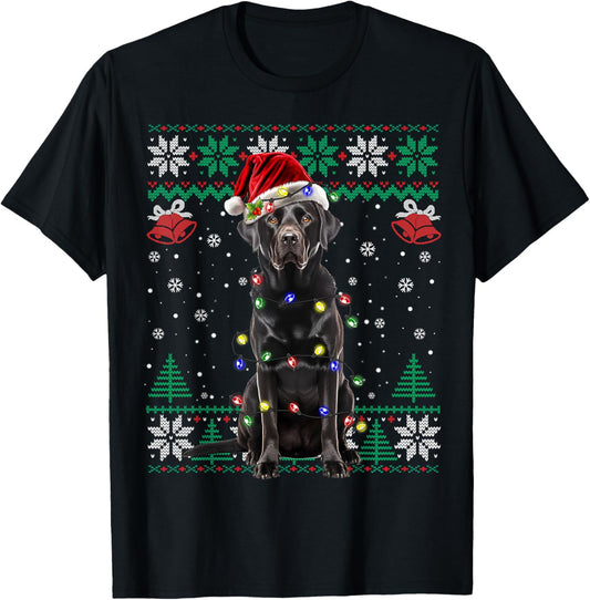 Black Lab Labrador Christmas Santa Hat Dog Ugly Sweater T-Shirt