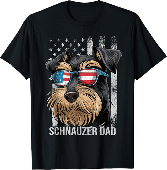 Cute Mini Schnauzer Dad Dog Fathers Day USA Flag 4th Of July T-Shirt