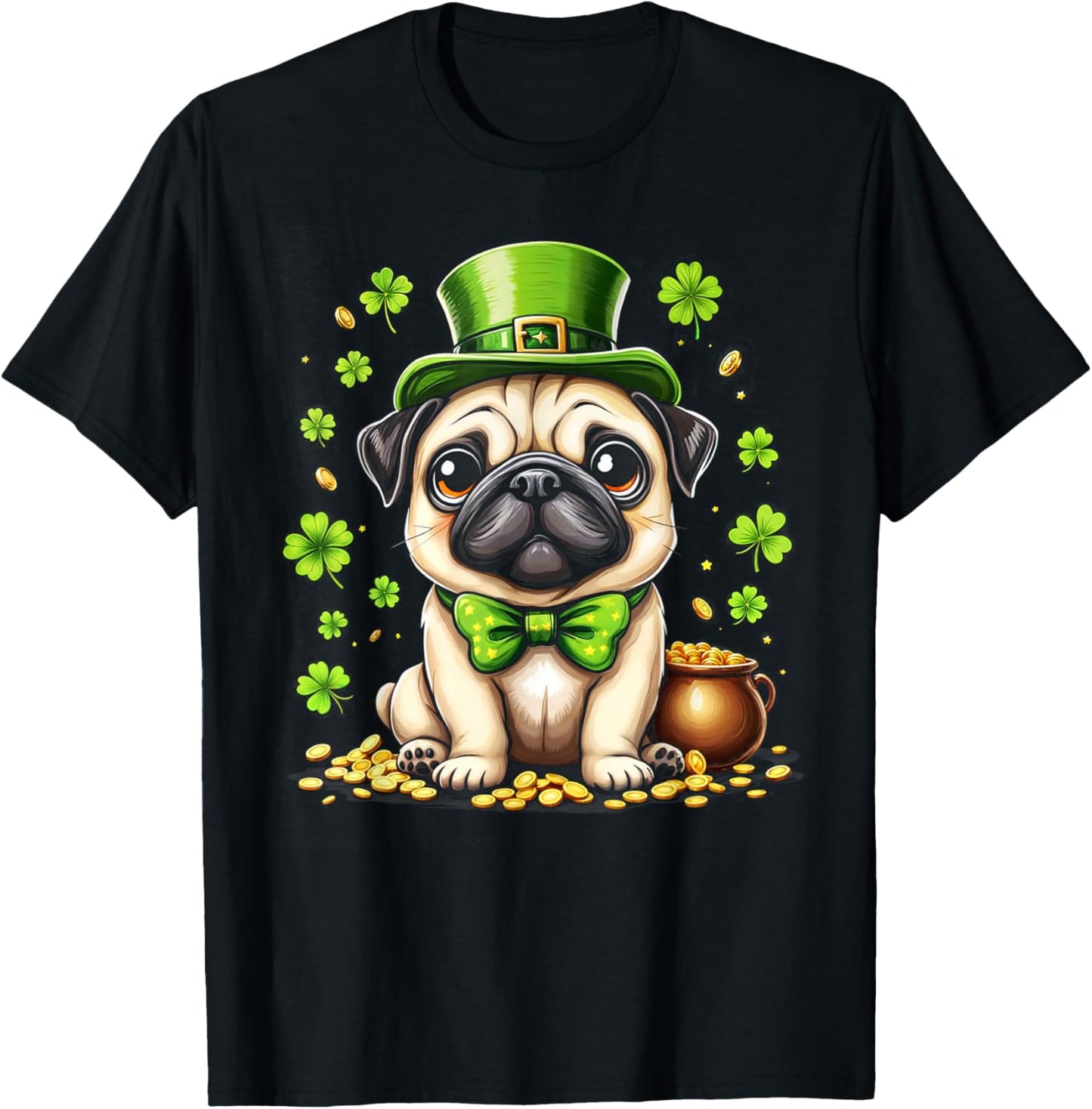 Pug St Patricks Day Cute Pug Leprechaun Hat Dog Shamrock Pug T-Shirt