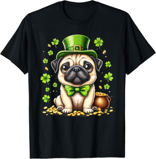 Pug St Patricks Day Cute Pug Leprechaun Hat Dog Shamrock Pug T-Shirt