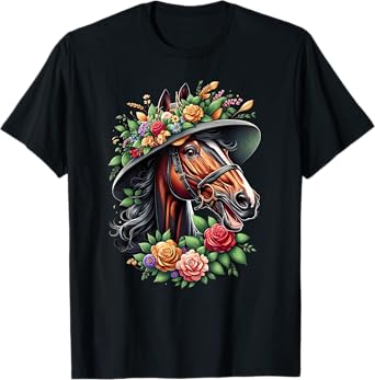 Horse Lover Women's Funny Horse Wearing Derby Hat T-Shirt