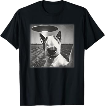 Vintage English Bull Terrier UFO Alien Selfie Dog Mom Dad Men Women Kids T-Shirt