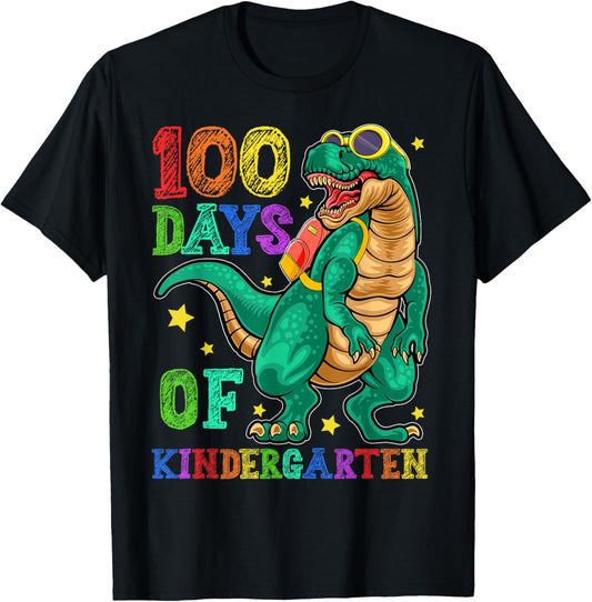 100th Day Of School, Happy 100 Days Kindergarten Dino T-rex T-Shirt
