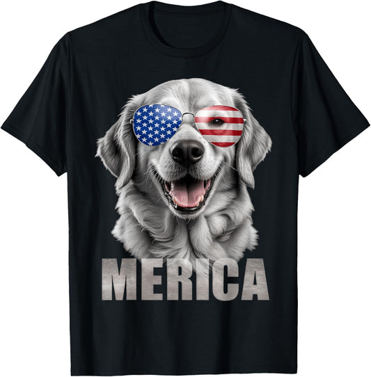 Golden Retriever Merica - Patriotic American Flag 4th July T-Shirt