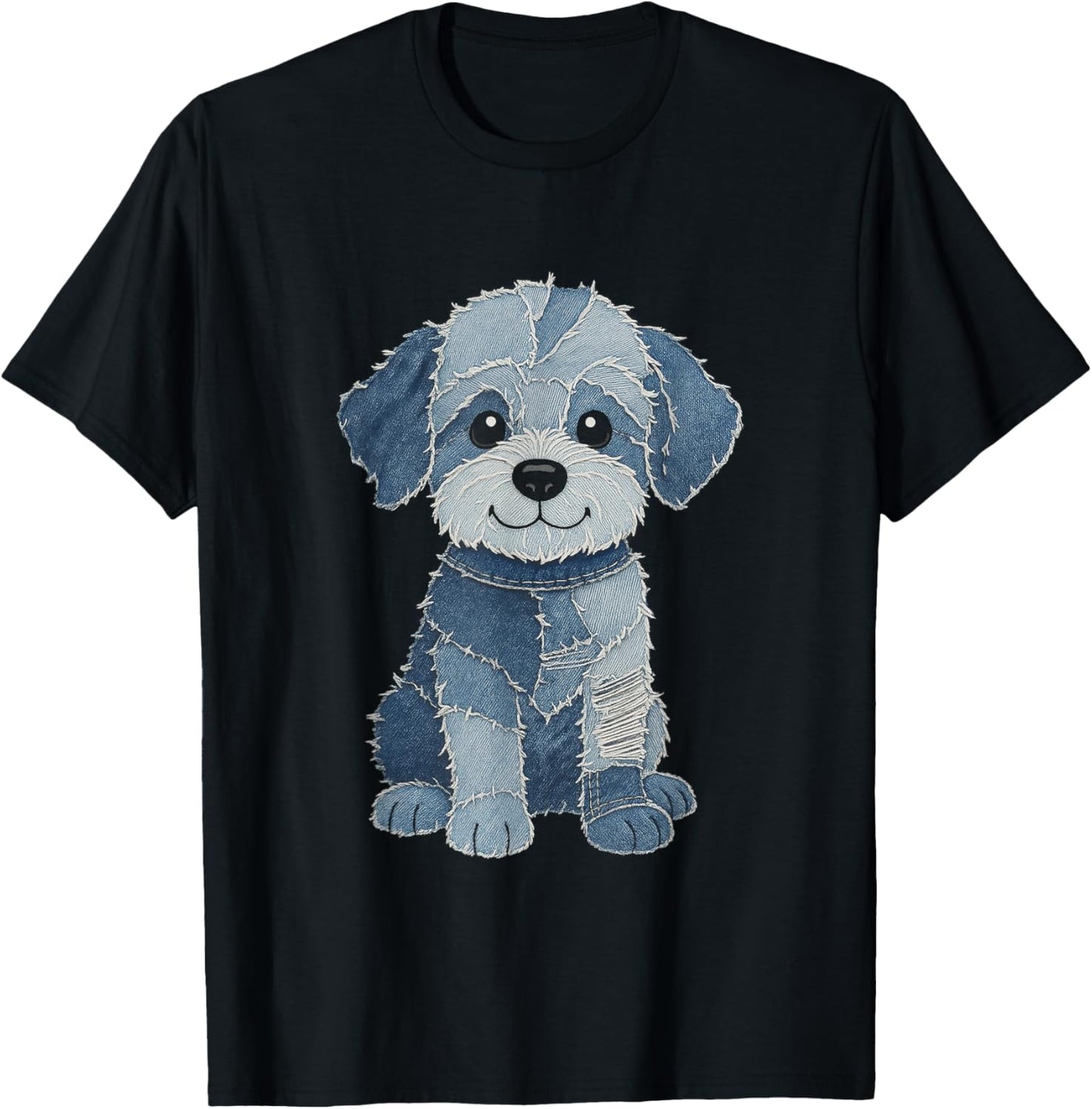 Retro Denim Dog Patchwork Cute Animal Art Print vintage T-Shirt