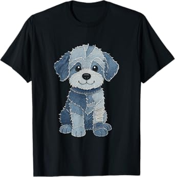 Retro Denim Dog Patchwork Cute Animal Art Print vintage Men Women Kids T-Shirt