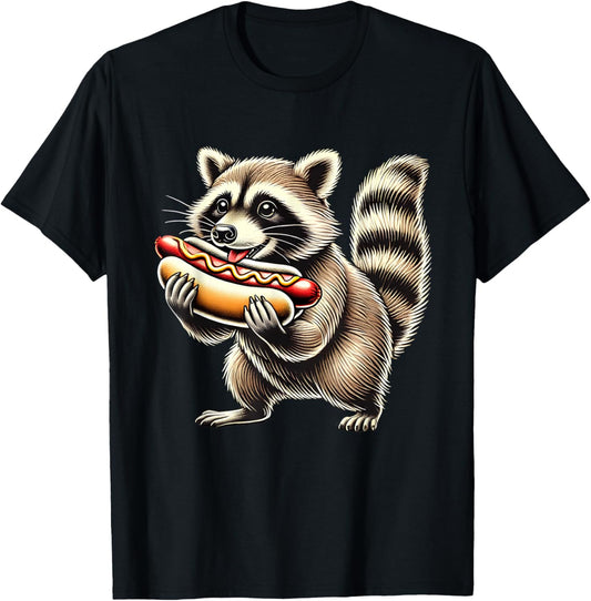 Raccoon Eating Hot Dog Raccoon Hot Dog Lover T-Shirt