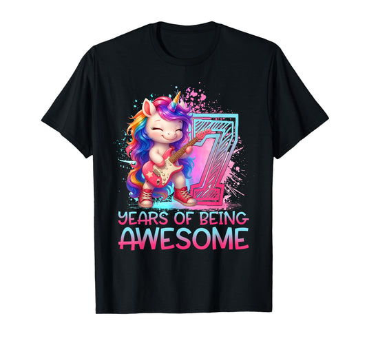 7 Years of Being Awesome Unicorn Rock and Roll 7th Birthday T-Shirt